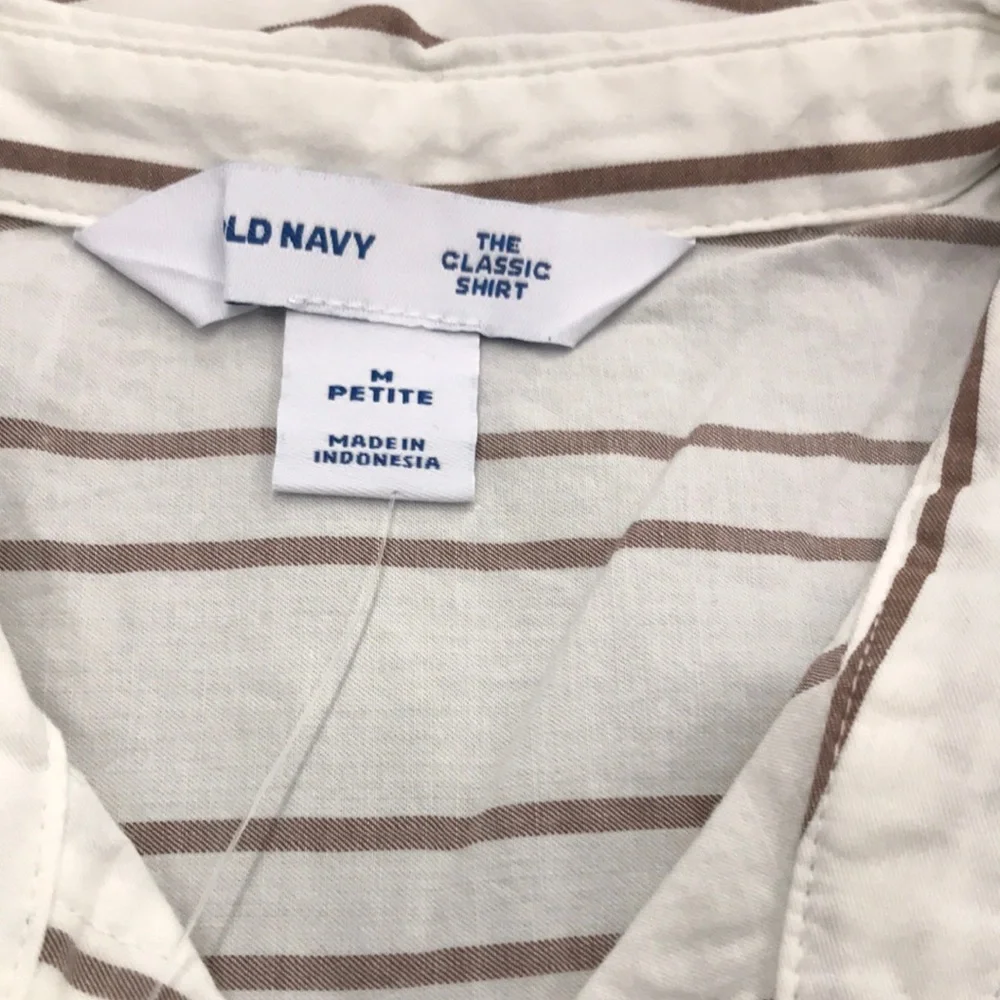 Old Navy Women's White and Brown Striped Button Down Shirt - Picture 4 of 6